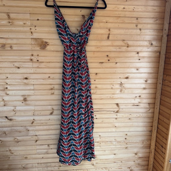 Free People Maxi Dress Wrap Siren Red Blue Geo Linen Blend Women's Size XS - Picture 2 of 7